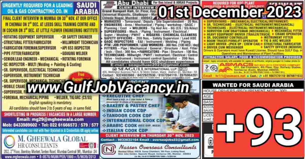 Today Gulf Job Vacancy PDF 01st December 2023