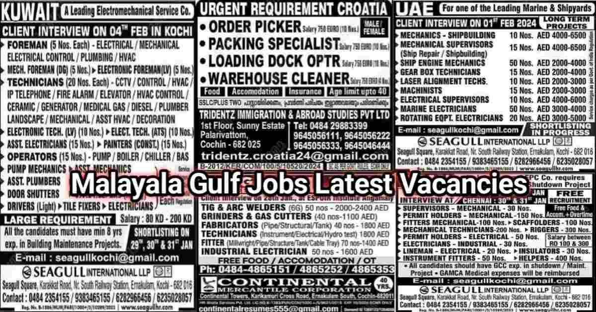 Read more about the article Malayala Classified Gulf Jobs Newspaper 25 January 2024