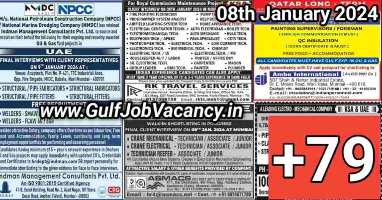 Today Gulf Job Vacancy PDF 08 January 2024