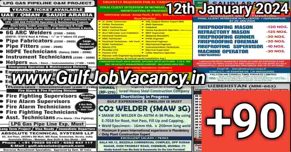 Read more about the article Today Gulf Job Vacancy PDF 12 January 2024
