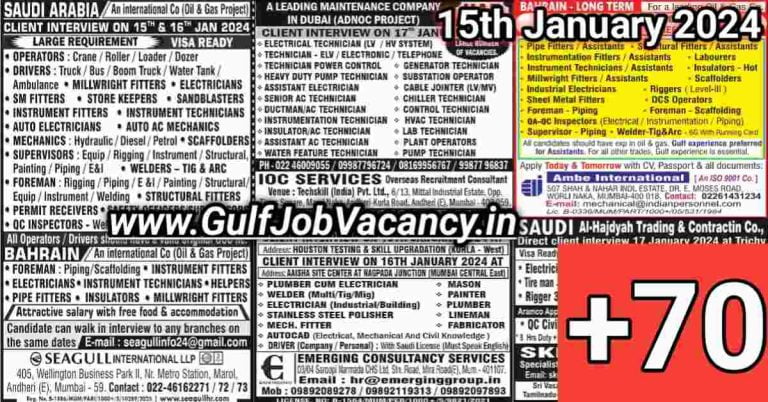 Today Gulf Job Vacancy PDF 15 January 2024