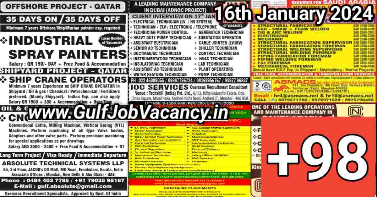 Read more about the article Today Gulf Job Vacancy PDF 16 January 2024