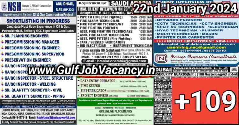 Today Gulf Job Vacancy PDF 22 January 2024