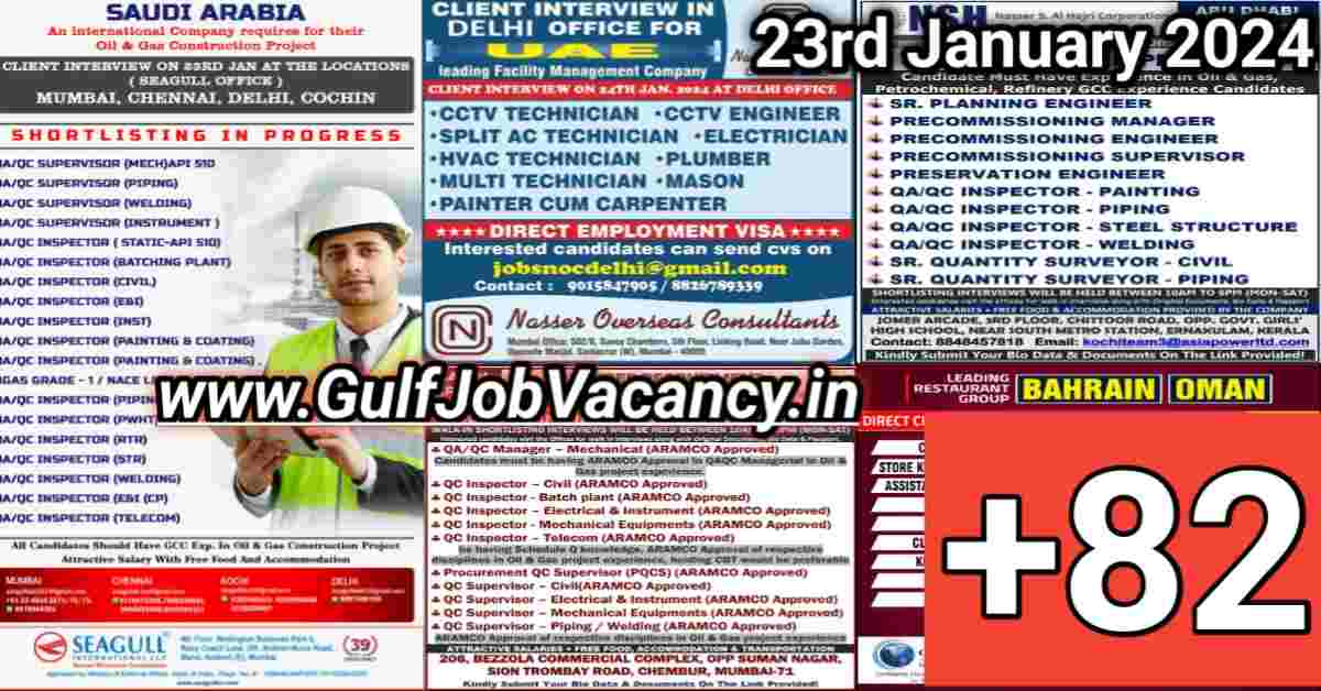 Today Gulf Job Vacancy PDF 23rd January 2024