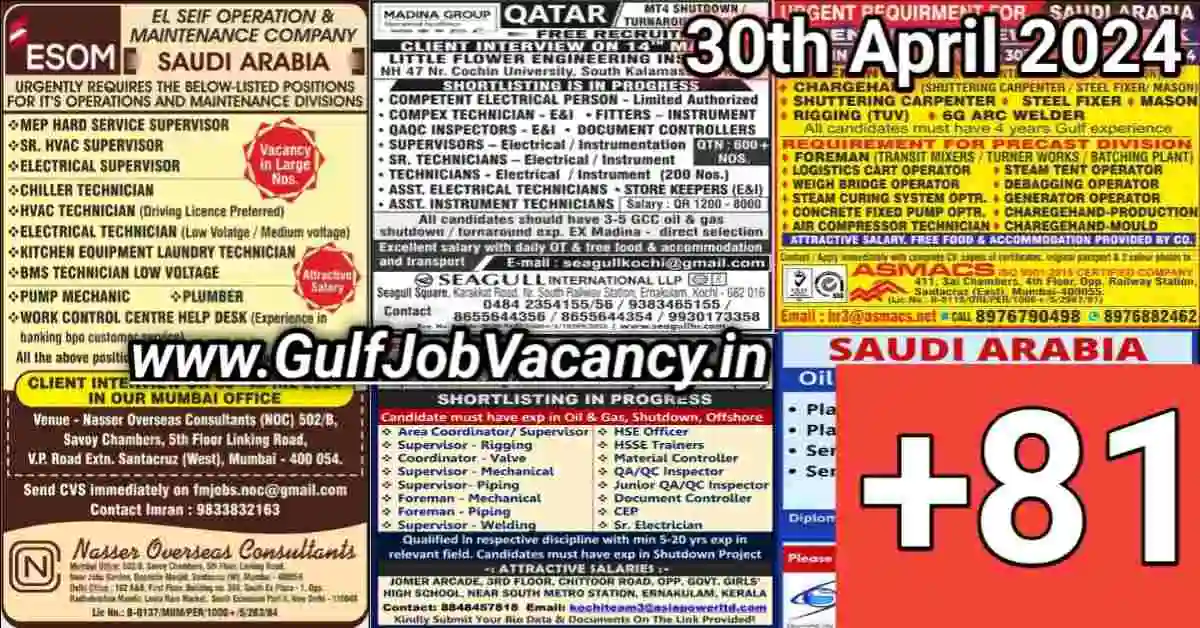 Read more about the article Today Gulf Job Vacancy PDF 30 April 2024