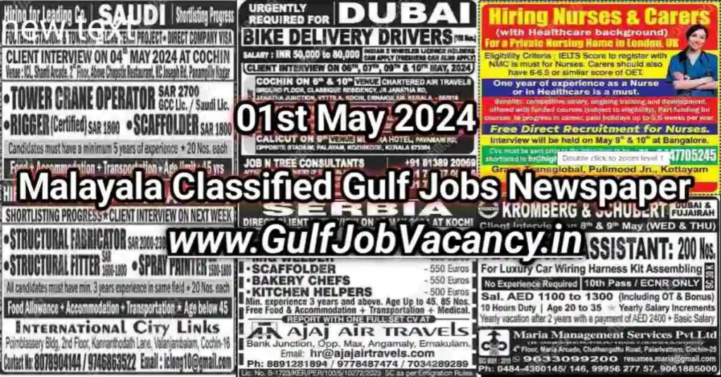 Malayala Classified Gulf Jobs Newspaper 01 May 2024