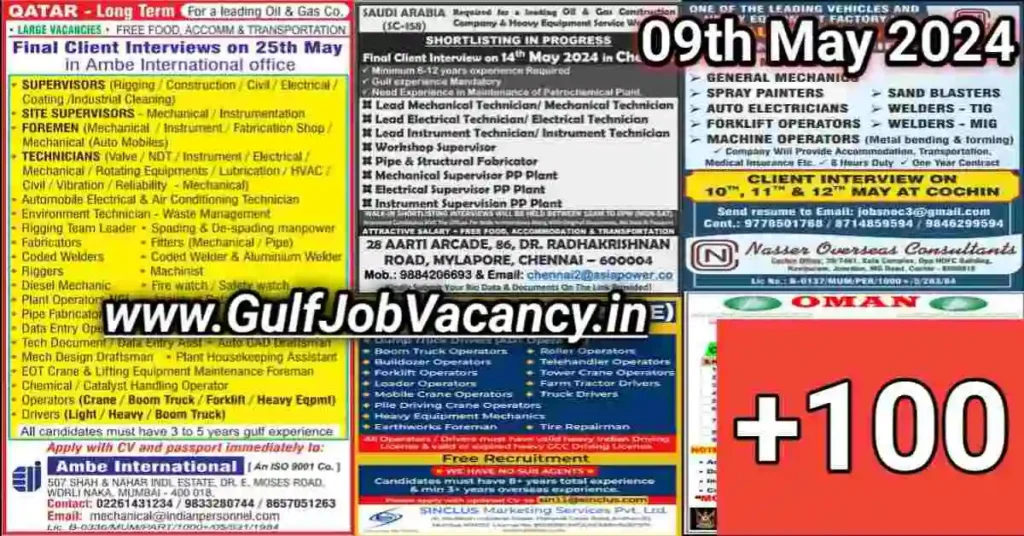 Today Gulf Job Vacancy PDF 09th May 2024