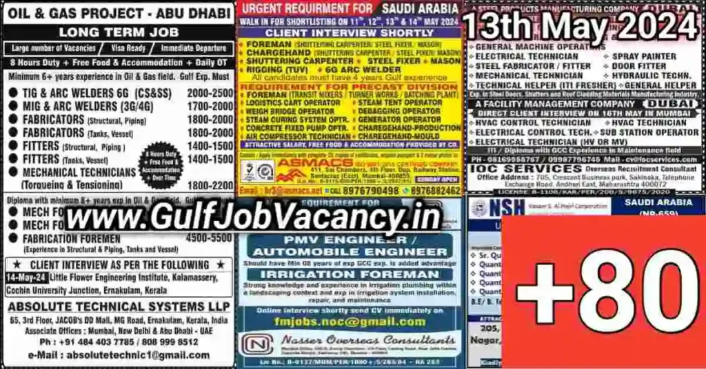 Today Gulf Job Vacancy PDF 13th May 2024