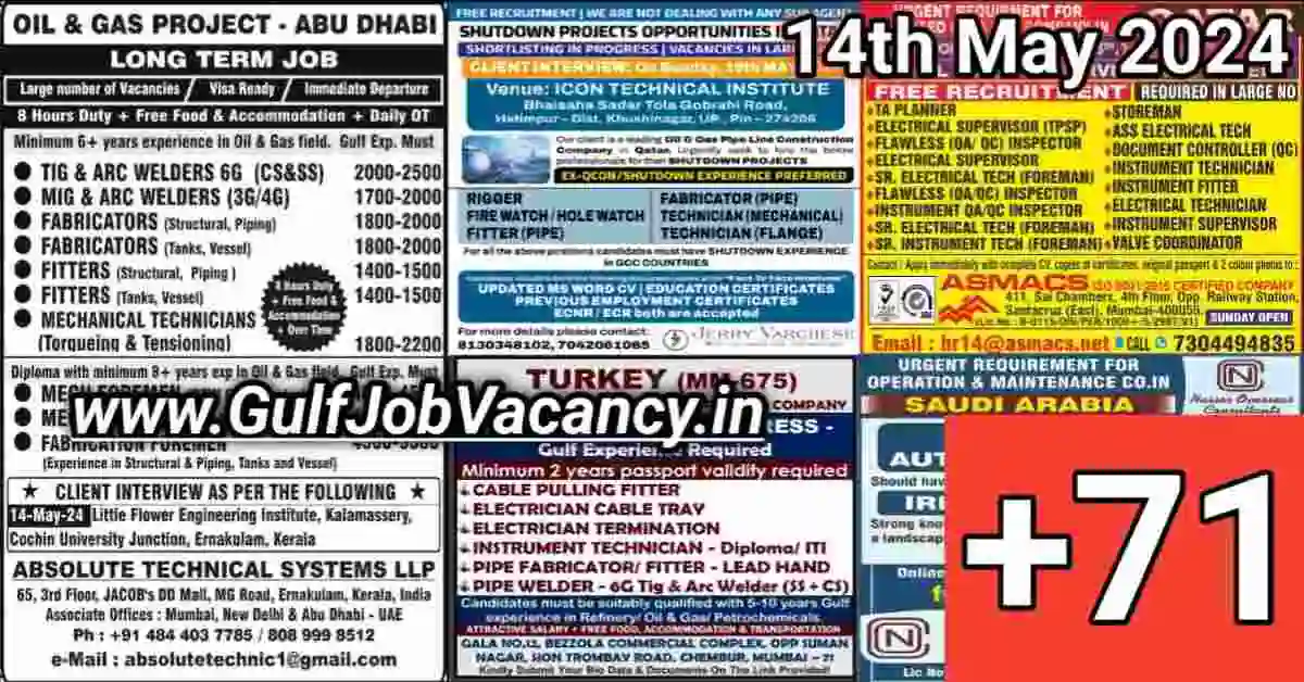 Read more about the article Today Gulf Job Vacancy PDF 14 May 2024