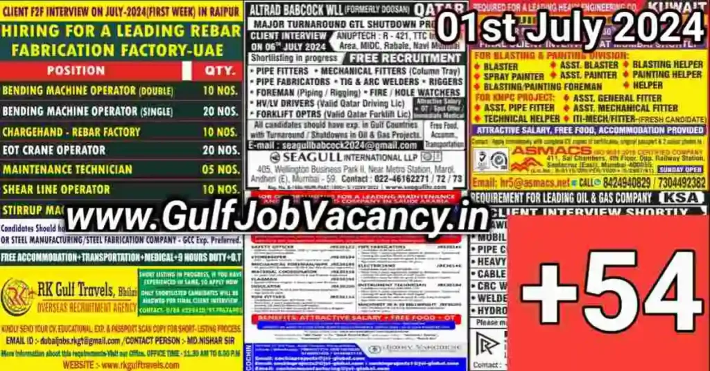 Today Gulf Job Vacancy 01 July 2024