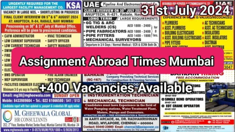 Assignment Abroad Times PDF 31 July 2024: Mumbai Gulf Job Newspaper