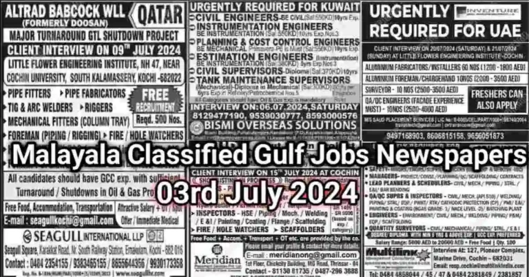 Malayala Classified Gulf Jobs Newspaper 03 July 2024
