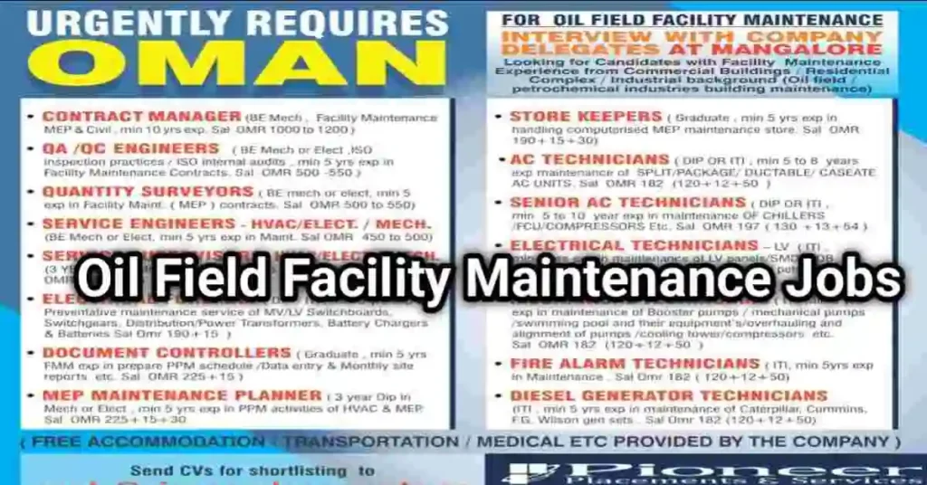 Oman Jobs Oil Field Facility Maintenance