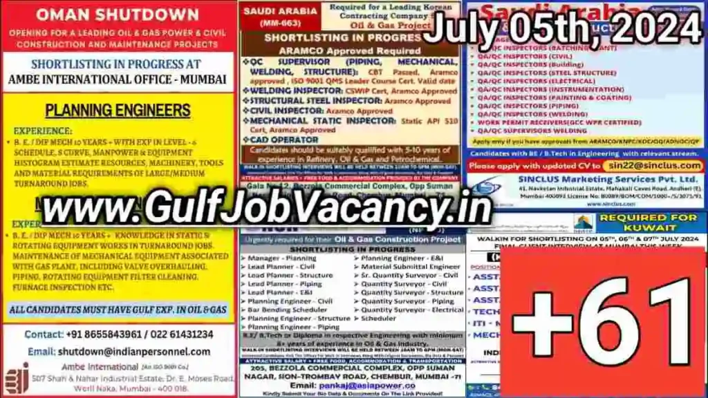 Today Gulf Job Vacancy 05 July 2024