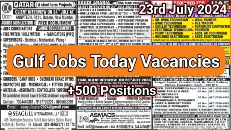Today Gulf Job Vacancy PDF 23 July 2024: Gulf Jobs Today, Daily Gulf Jobs
