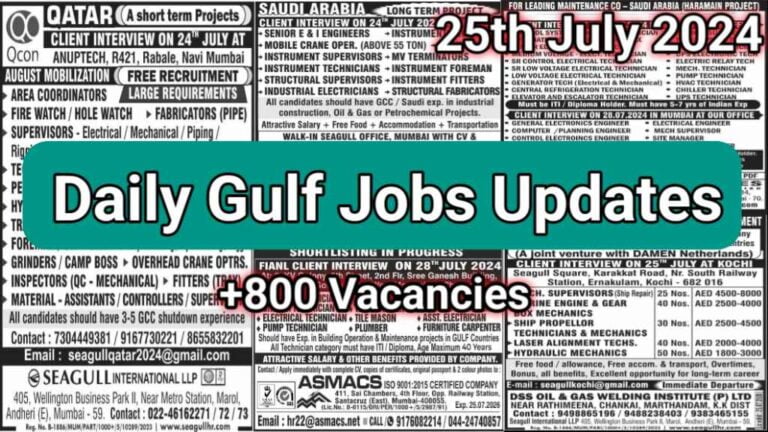 Today Gulf Job Vacancy PDF 25 July 2024: Gulf Jobs Today, Daily Gulf Jobs