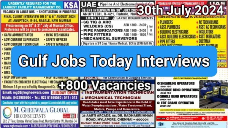 Today Gulf Job Vacancy PDF 30 July 2024: Gulf Jobs Today, Daily Gulf Jobs