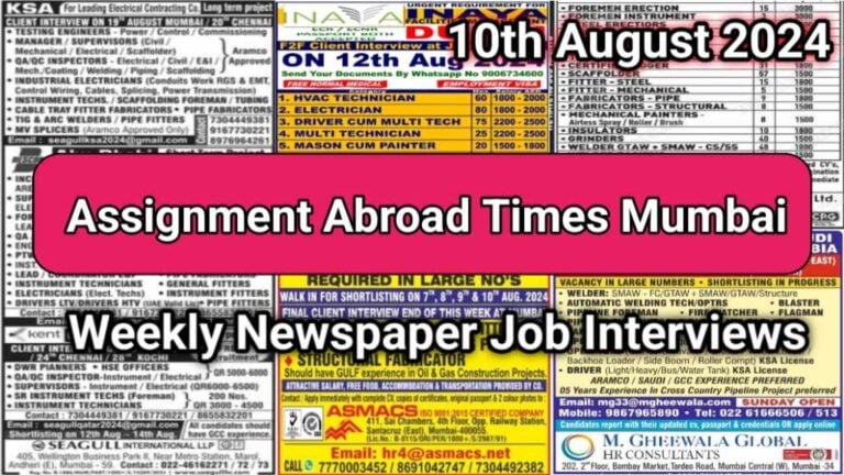Assignment Abroad Times PDF 10 August 2024: Mumbai Gulf Job Newspaper