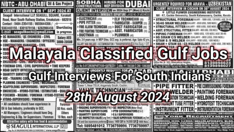 Malayala Classified Gulf Jobs Newspaper 11 September 2024: Gulf Jobs Today