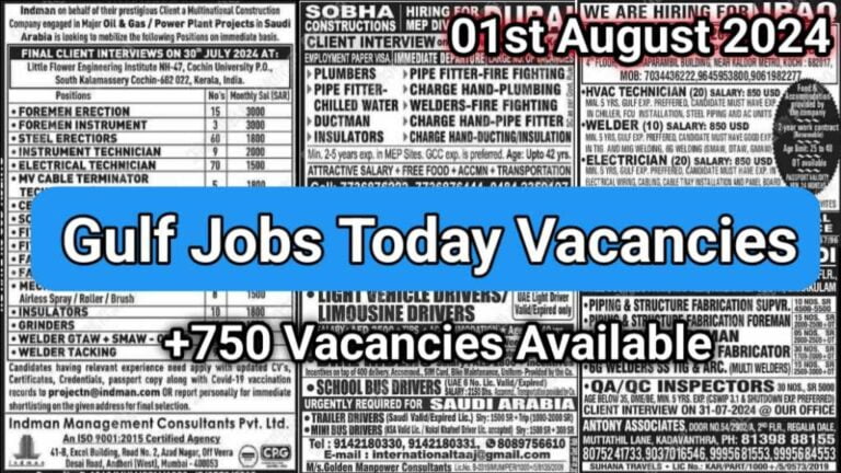Today Gulf Job Vacancy PDF 01 August 2024: Gulf Jobs Today, Daily Gulf Jobs