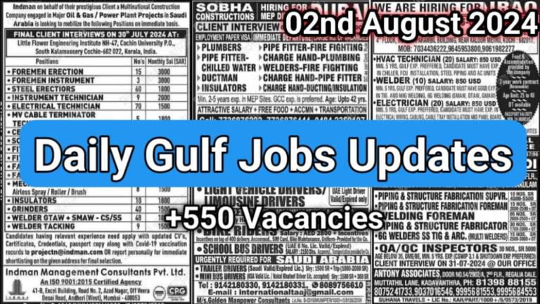 Today Gulf Job Vacancy PDF 02 August 2024: Gulf Jobs Today, Daily Gulf Jobs