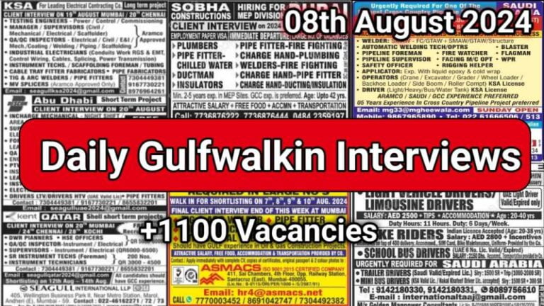 Today Gulf Job Vacancy PDF 08 August 2024: Gulf Jobs Today, Daily Gulf Jobs