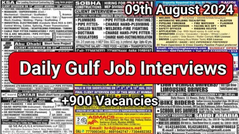 Today Gulf Job Vacancy PDF 09 August 2024: Gulf Jobs Today, Daily Gulf Jobs