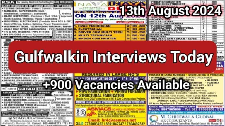 Today Gulf Job Vacancy PDF 13 August 2024: Gulf Jobs Today, Daily Gulf Jobs