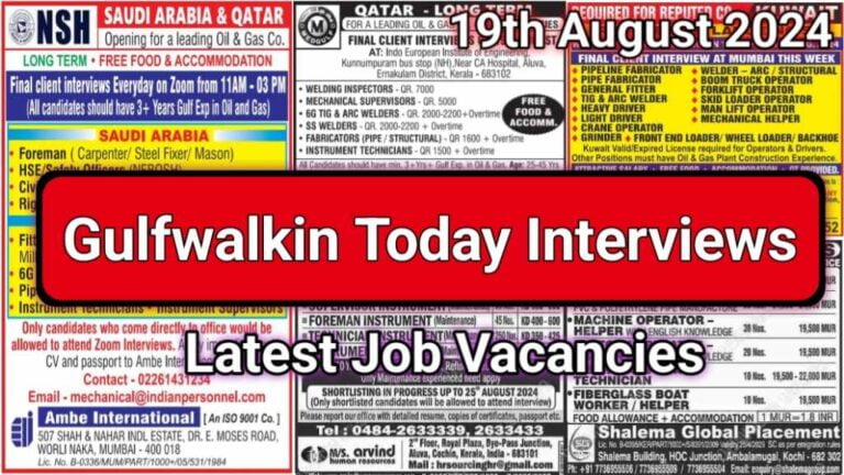 Today Gulf Job Vacancy PDF 19 August 2024: Gulf Jobs Today, Daily Gulf Jobs