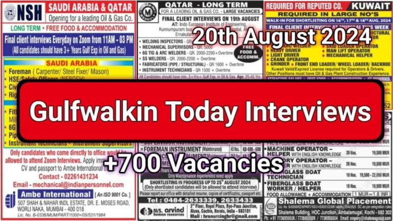 Today Gulf Job Vacancy PDF 20 August 2024: Gulf Jobs Today, Daily Gulf Jobs