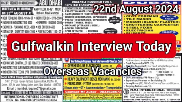 Today Gulf Job Vacancy PDF 22 August 2024: Gulf Jobs Today, Daily Gulf Jobs