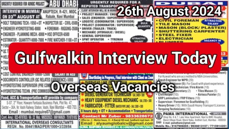 Today Gulf Job Vacancy PDF 26 August 2024: Gulf Jobs Today, Daily Gulf Jobs