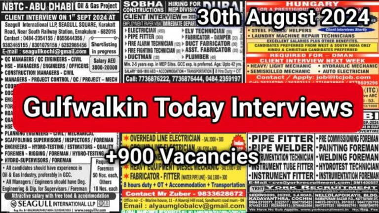 Today Gulf Job Vacancy PDF 30 August 2024: Gulf Jobs Today, Daily Gulf Jobs