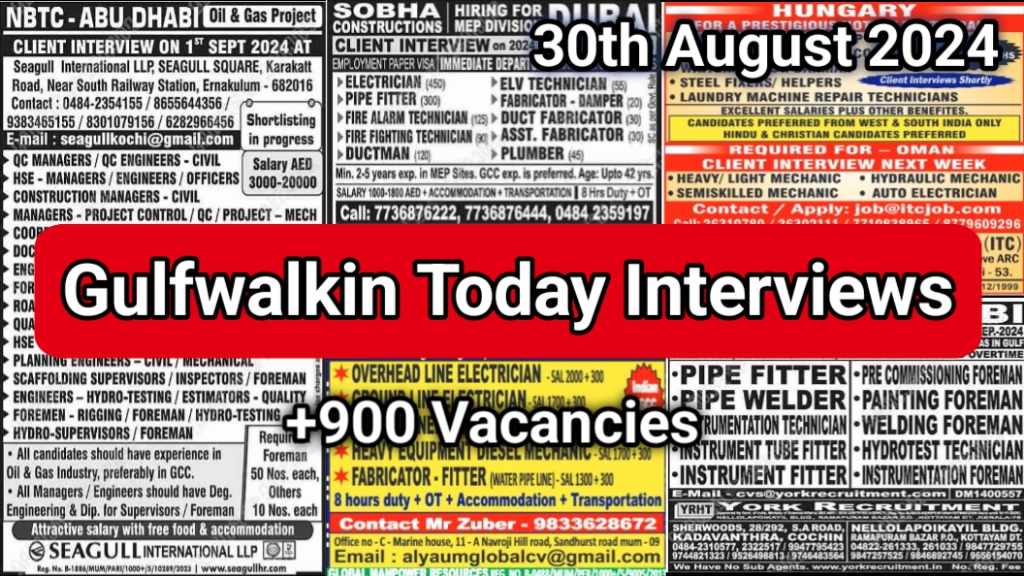 Today Gulf Job Vacancy PDF 30 August 2024
