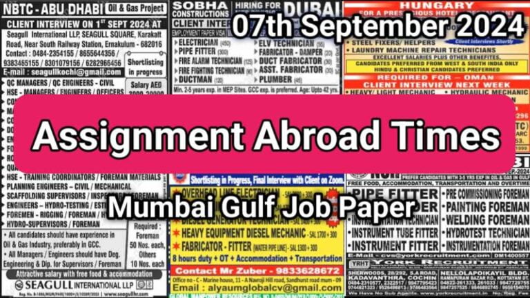 Assignment Abroad Times PDF 07 September 2024: Mumbai Gulf Job Newspaper