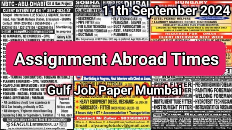 Assignment Abroad Times PDF 11 September 2024: Mumbai Gulf Job Newspaper