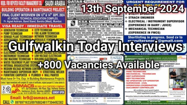 Today Gulf Job Vacancy PDF 13 September 2024: Gulf Jobs Today, Daily Gulf Jobs