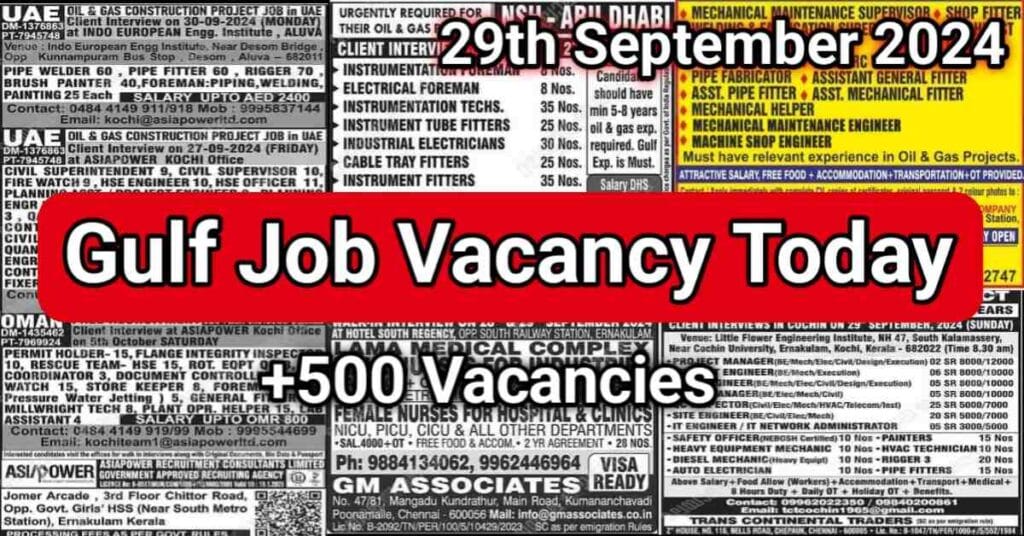 Today Gulf Job Vacancy PDF 29 September 2024