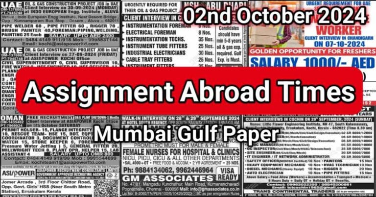 Assignment Abroad Times PDF 02 October 2024: Mumbai Gulf Job Newspaper