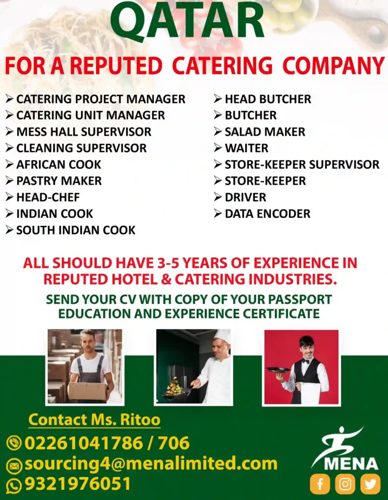 Catering Company Jobs in Qatar – Gulf Jobs Mumbai Apply Now!