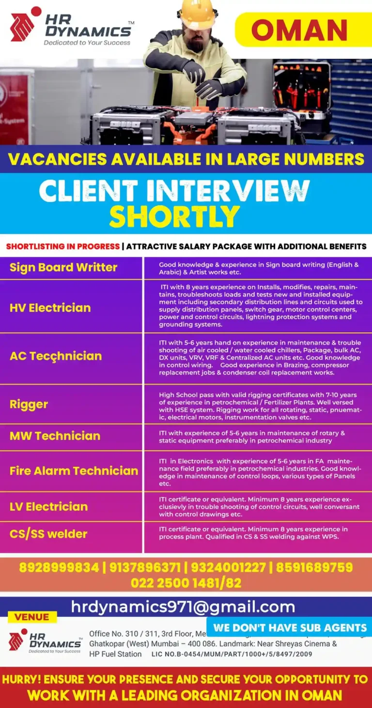 Gulf Jobs Mumbai: Oman Vacancies Available in Large Numbers – Apply Now!