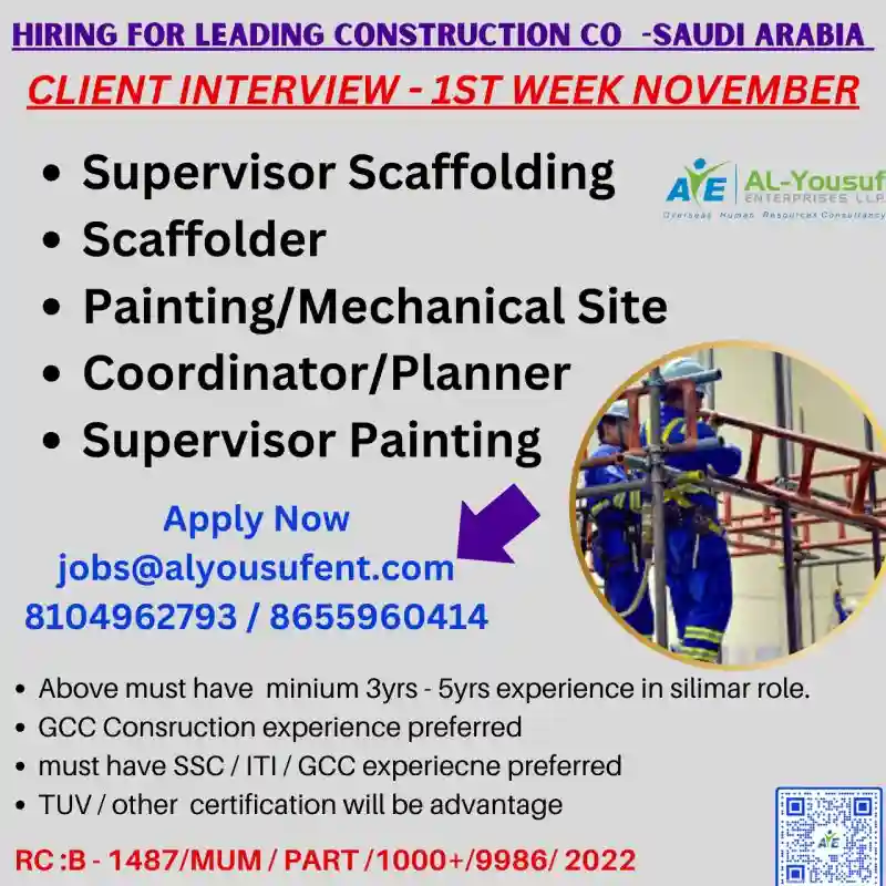 Hiring for Leading Construction Company Job Opportunities in Saudi Arabia