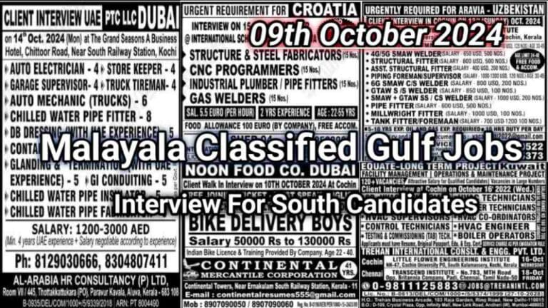 Malayala Classified Gulf Jobs Newspaper 09 October 2024