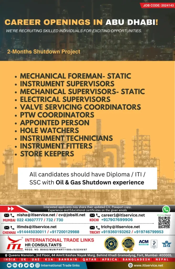 Oil and Gas Shutdown Jobs 2 Months Project Career Openings in Abu Dhabi