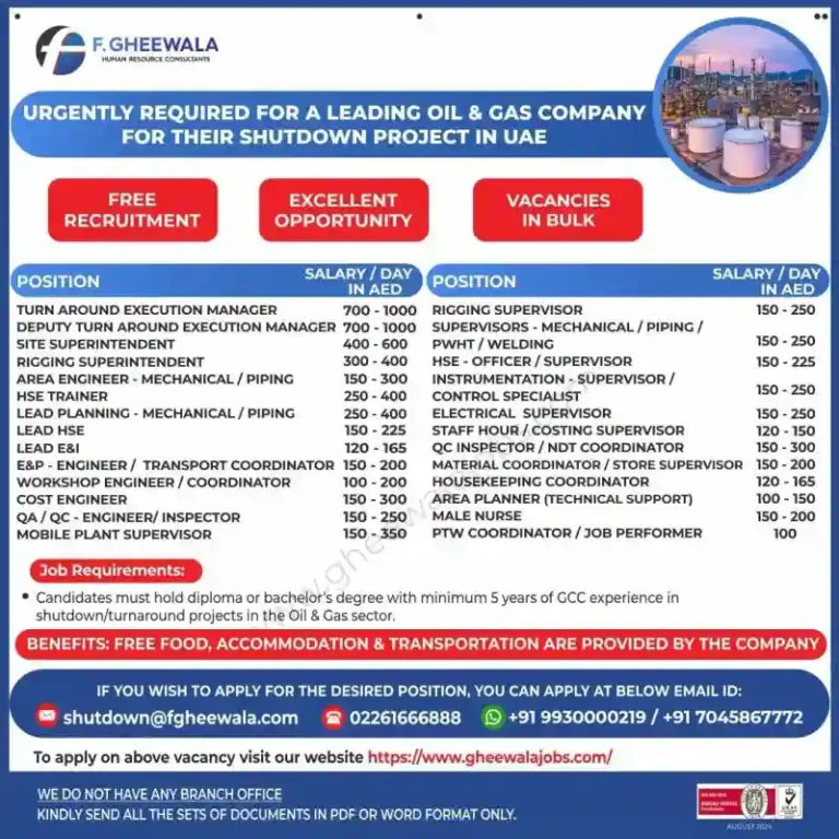 Oil and Gas Shutdown Project in UAE: Mumbai Interview | Urgent Hiring Apply Now