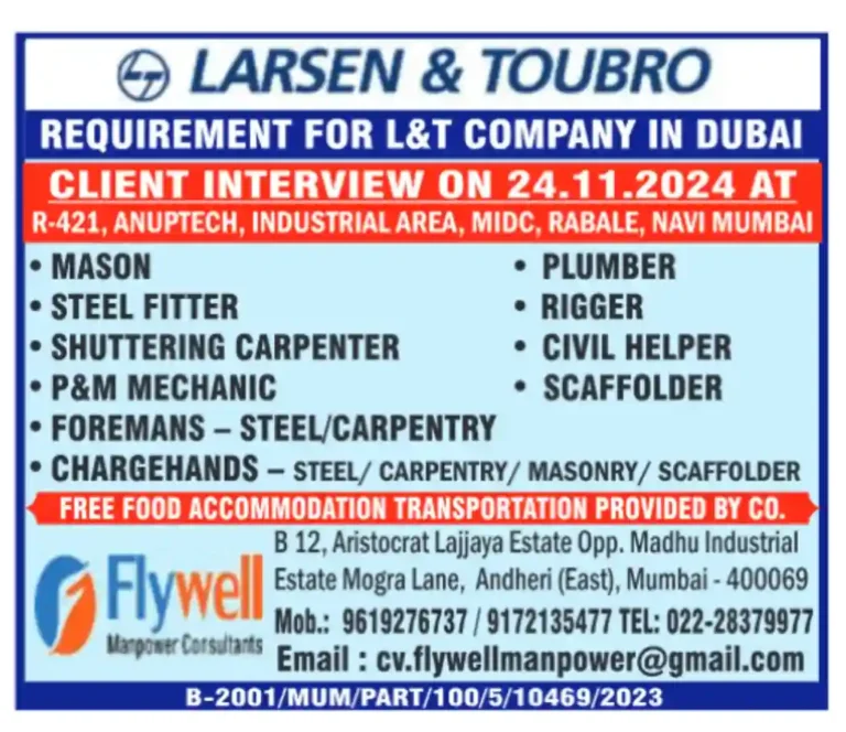 Larsen Toubro Dubai Vacancies: Walk in Interview in Mumbai