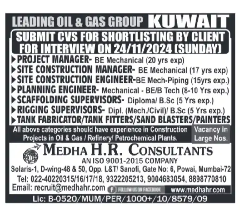 Oil and Gas Group in Kuwait: Exciting Career Opportunities Mumbai Interview