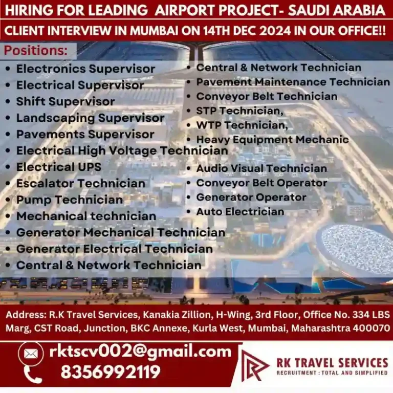 Airport Project in Saudi Arabia: Exciting Opportunities Walk in Interview Mumbai