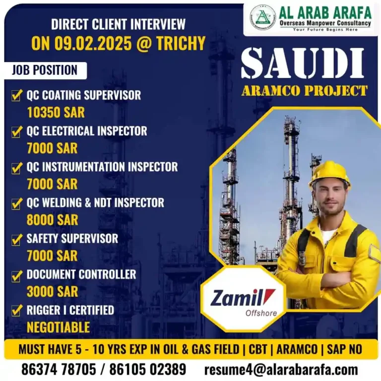 Saudi Aramco Jobs | Direct Interview in Trichy – Feb 2025 | High Salary Oil & Gas Vacancies