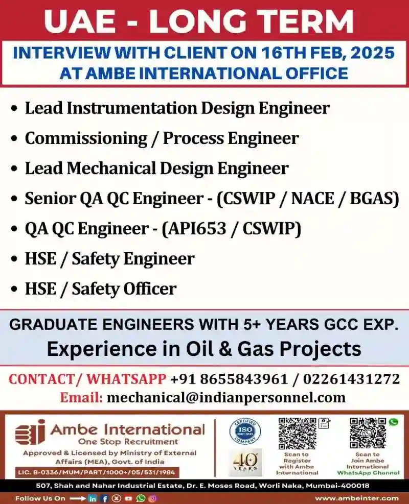 UAE Long-Term Job Openings Client Interview on 16th Feb 2025 Apply Now!